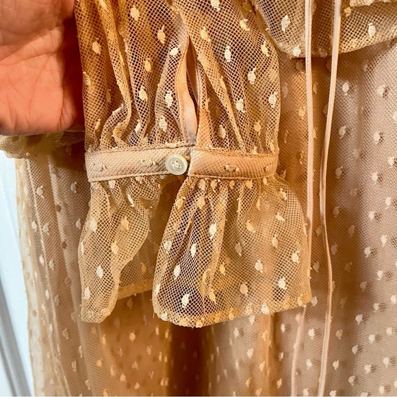 J. Crew Ruffleneck top clip dot bronzed clay nude long sleeve v-neck BD756 small - Picture 5 of 12